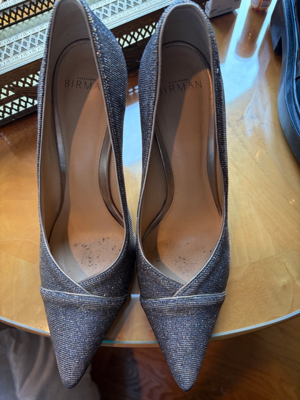 Alexandre Birman Pewter Sparkle Pointed-Toe Pumps
